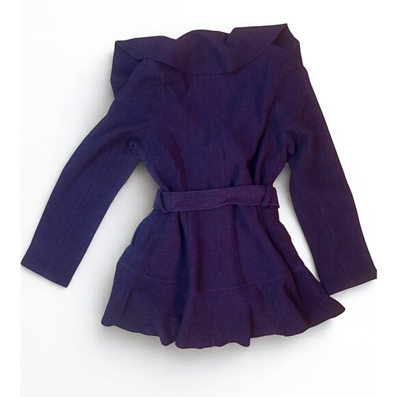 Willi Smith 100% Wool Ruffle Collar Belted Coat, Purple, Size Small - Picture 2 of 5